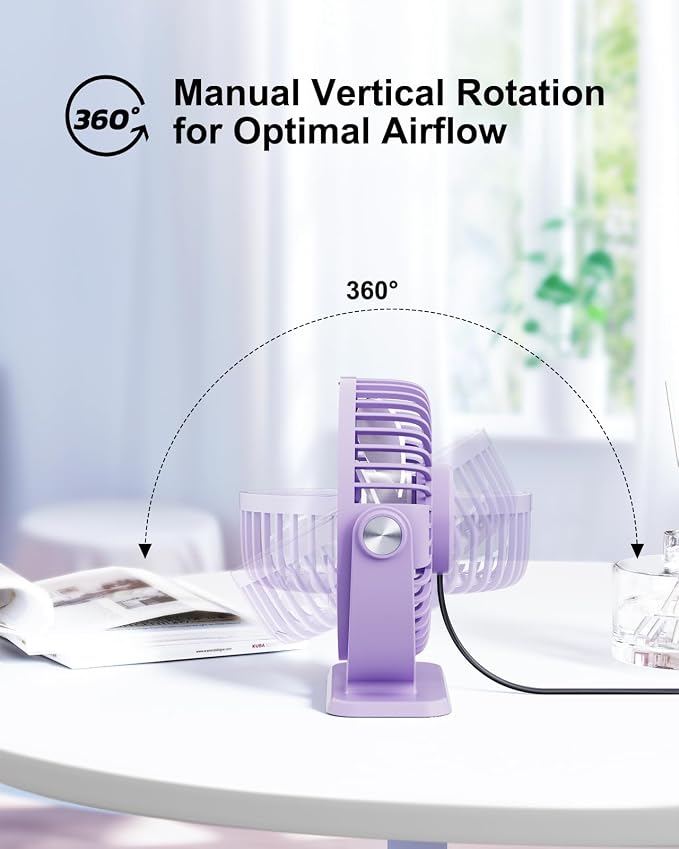 TriPole Desk Fan USB Powered Mini Portable Fan 3 Speeds Strong Airflow Small - Image 4