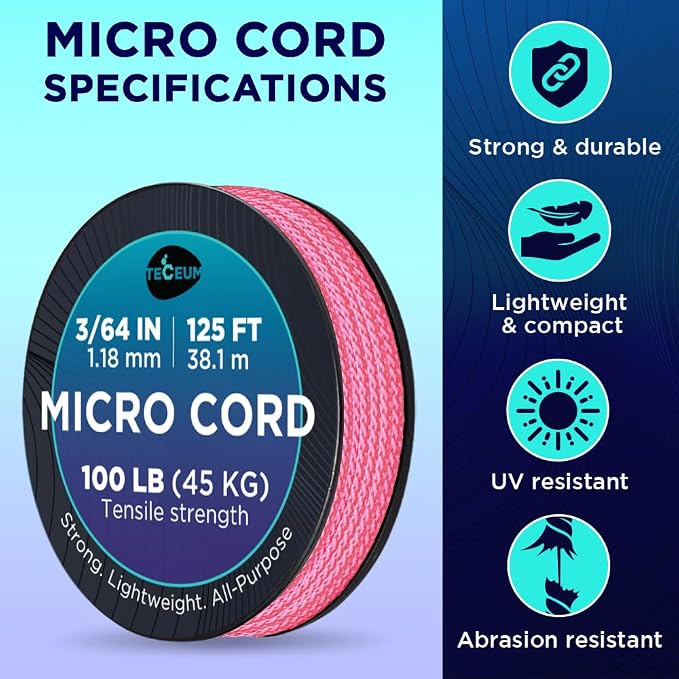 TECEUM Micro Paracord – 1.18 mm X 125 ft – Micro Utility Cord – Thin Braided - Image 4