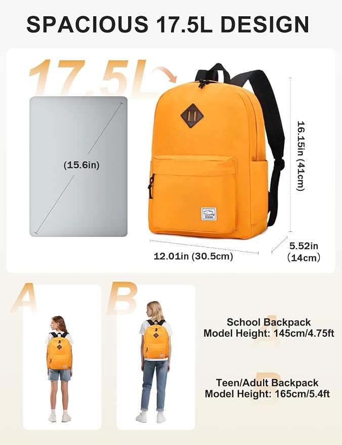 VASCHY Lightweight Backpack for School, Classic Basic Water Resistant Casual - Image 2