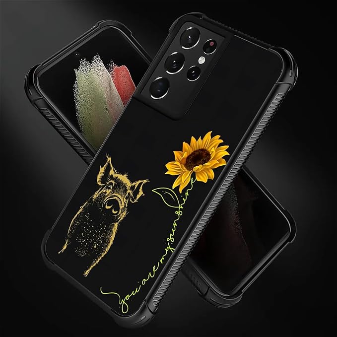 for Samsung Galaxy S21 Ultra Case, Pig Sunflower Yellow Sunshine Pattern - Image 2