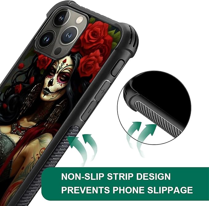 for iPhone 16 Pro Case, Day of The Dead Halloween Woman Pattern Graphic Design - Image 6