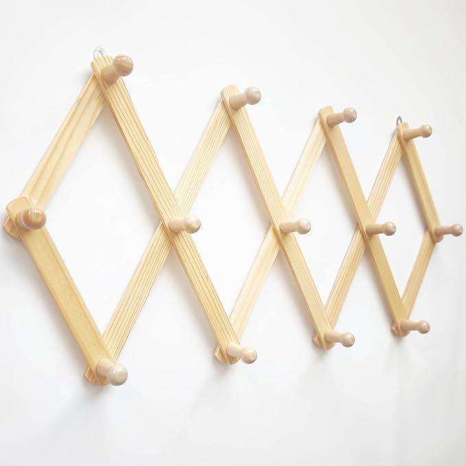 AMAPON Accordion Style Expandable Wall Wooden Coat Rack 13 Hooks Hang Hats - Image 2