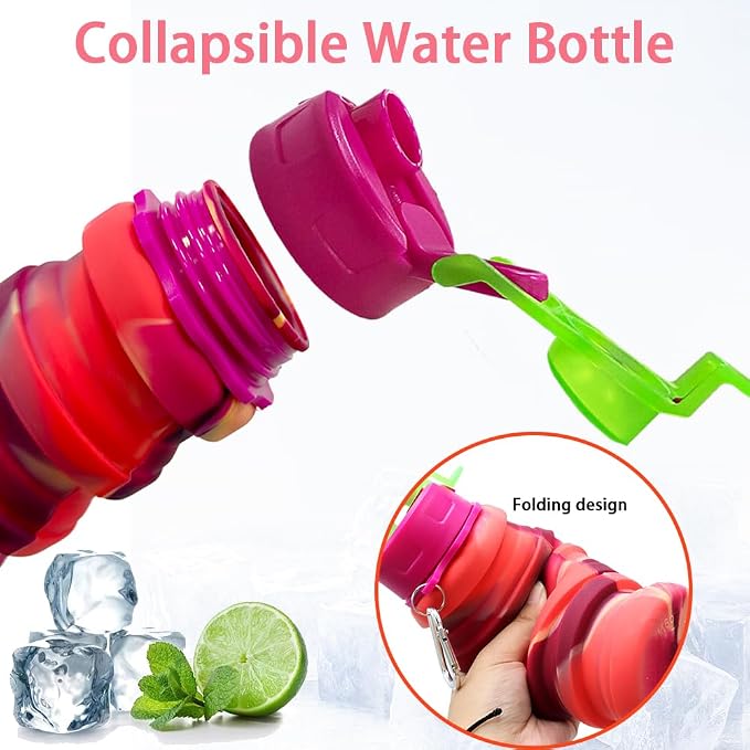 Silicone Collapsible Water Bottles, 16oz 500ml Portable Foldable Expandable - Image 4