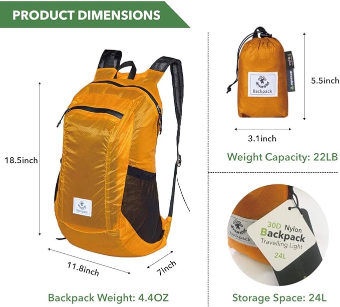 4Monster Hiking Daypack, Water Resistant Lightweight Packable Backpack - Image 3