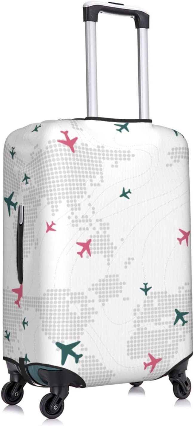 Luggage Cover with World Map and Airplane Print, Elastic Travel Suitcase - Image 3