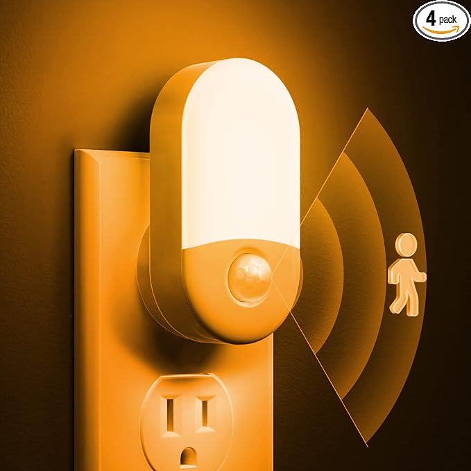 L LOHAS LED Amber Night Light, 4 Pack, Night Lights Plug into Wall Motion Sensor by LLOHASLED