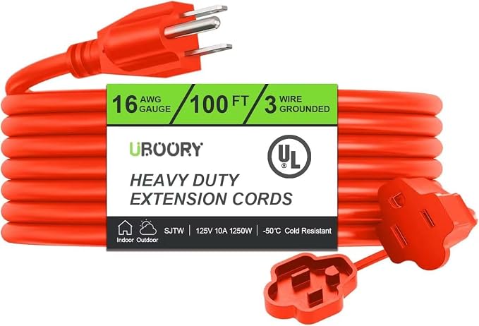 Outdoor Extension Cord Waterproof 100 FT, Flexible 100% Copper 3 Prong by UBOORY