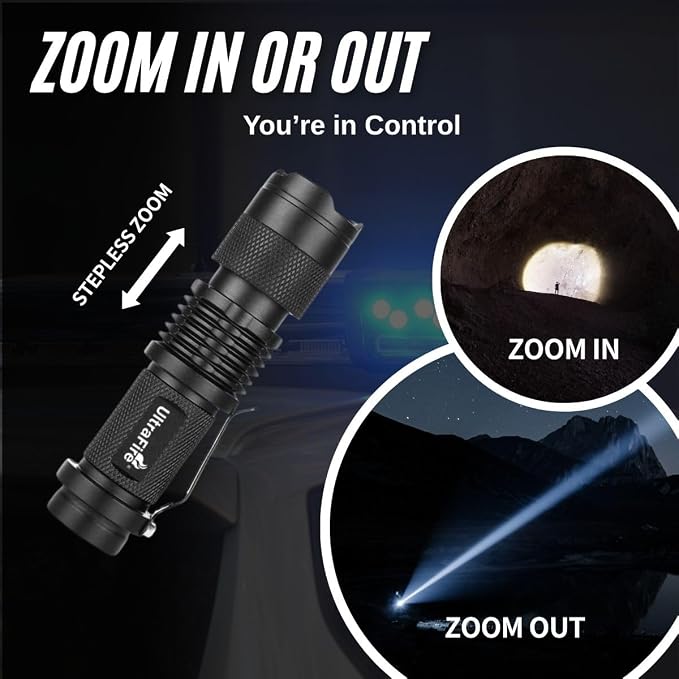 ULTRAFIRE 3 Pack Mini Flashlights Focus Adjustable SK68 Single Mode Tactical - Image 4