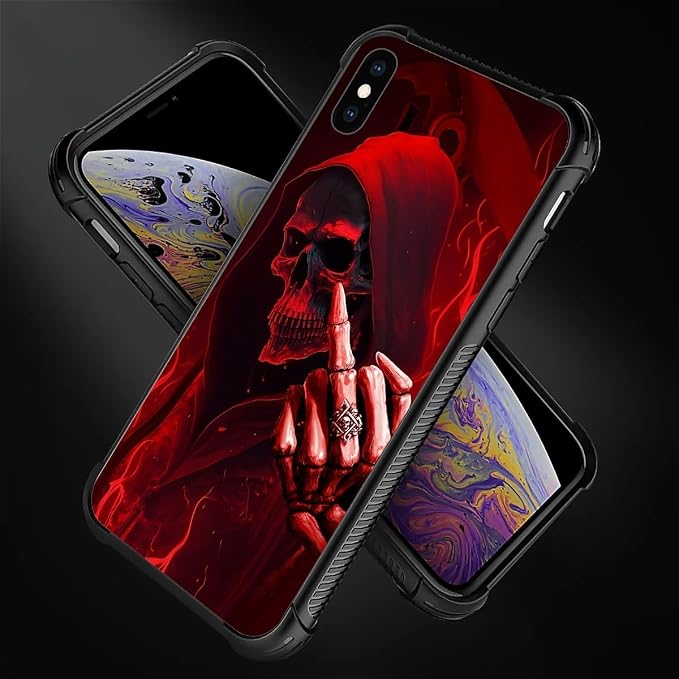 for iPhone X/Xs Case, Gestures Funny Skull Pattern Graphic Design Girl Boy Soft - Image 4