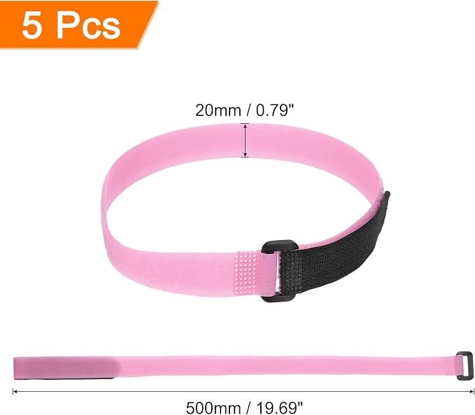 MECCANIXITY 5Pcs Reusable Battery Tie Down Straps, 0.8x20" Pink Nylon - Image 2