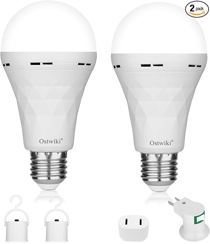 Ostwiki 2 Pack Emergency Rechargeable Light Bulbs, Battery Operated Backup by OstwikiDecorationLights