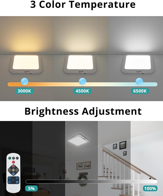 wowatt Rechargeable Battery Operated Ceiling Light, Motion Sensor Light Indoor - Image 6