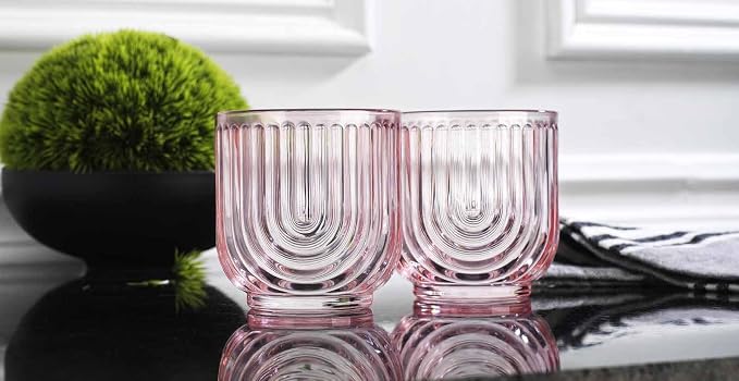 Glaver's Vintage Glassware Art Deco Glasse Ribbed Drinking Glasses U-Shape Arch - Image 4