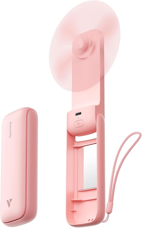 Aecooly Slim Portable Fan with Mirror, Thin Handheld Fan, USB Rechargeable Mini by Aecooly