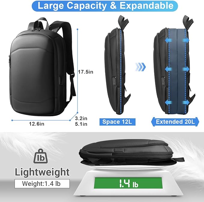 hk Business Backpack for Men 17 Inch, Slim & Expandable Waterproof Travel - Image 4