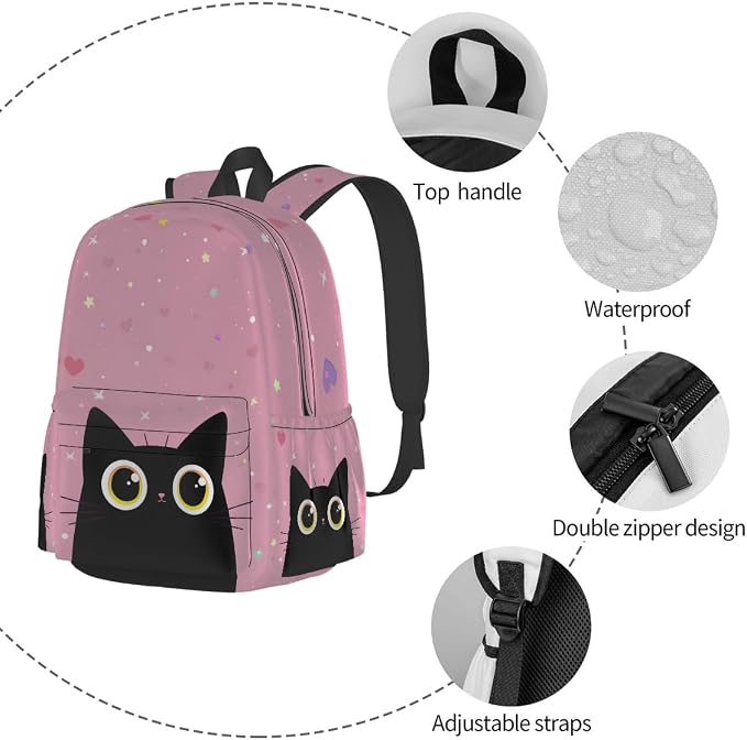 cfpolar 17 Inch Backpack Cute Cartoon Cats Laptop Bag Shoulder Bag School - Image 3