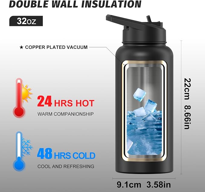 32oz Insulated Water Bottle, BPA Free&Leak Proof, Stainless Steel Water Flask - Image 2