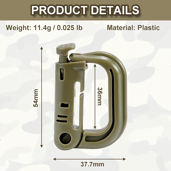 6 Pack 2.12“ Tactical Locking D Ring Plastic Carabiner Backapck Molle Hook Clip - Image 2