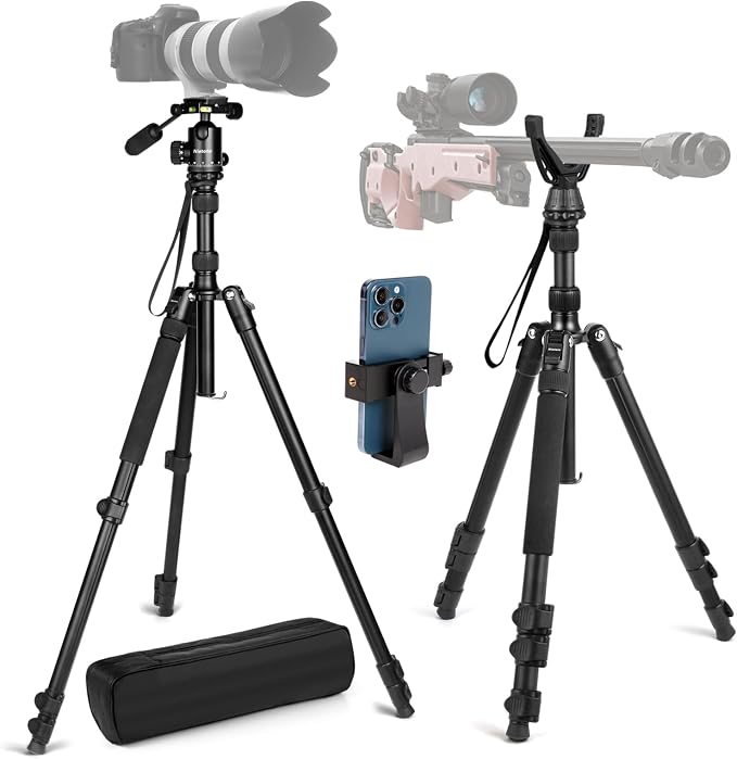 68" Ball Head Camera Tripod & Monopods, 360° Smooth Rotation V-Yoke Rifle - Image 9