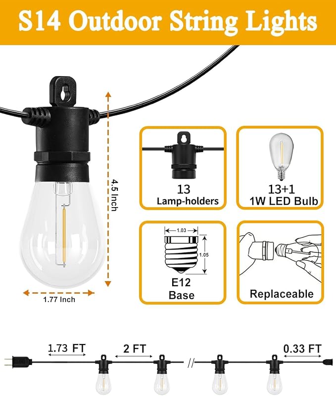String Lights for Outside Patio 26FT IP65 Waterproof Outdoor String Lights Led - Image 2