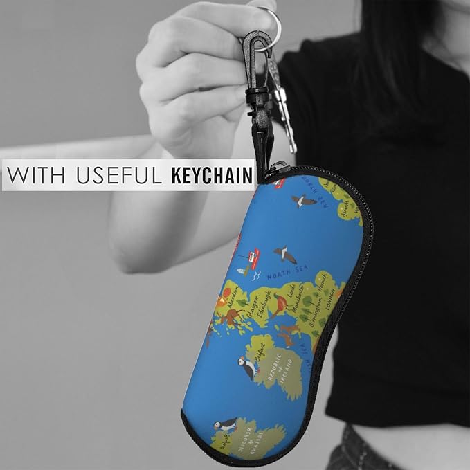 YANGqing United Kingdom Map Print Light Soft Shell Glasses Case Portable & - Image 6