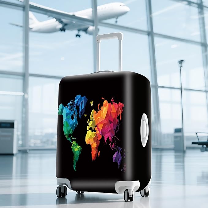 ANNA QUEEN Geometric World Map Travel Luggage Cover -Stretchable Airplane - Image 9