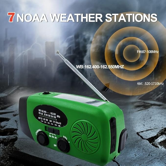 2000mAh Weather Emergency Radio, Portable Solar AM/FM/NOAA Hand Crank Radio - Image 7