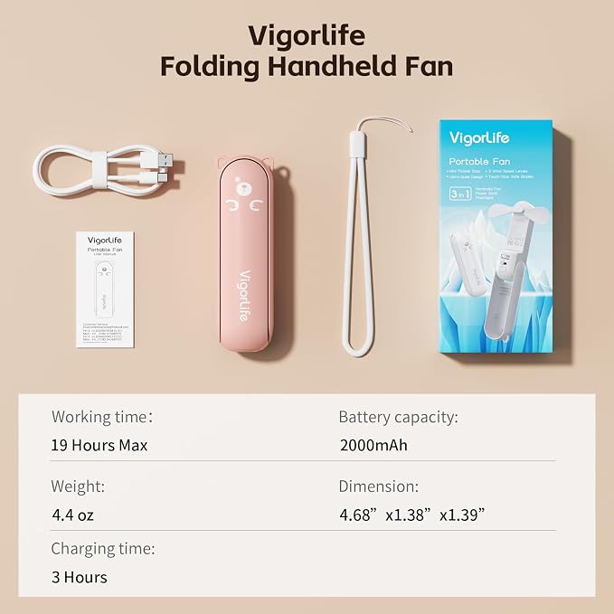 Mini Handheld Fan, USB Rechargeable 3 IN 1 Personal Cooler Fans - Image 8