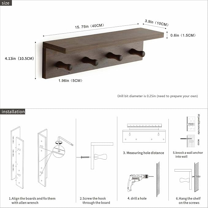 Entrance Coat Rack ，Coat Hooks, Wall-Mounted Wooden Hook Rack, Wall-Mounted - Image 6
