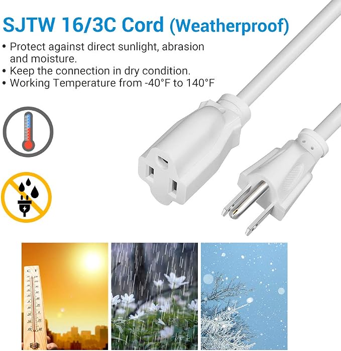 DEWENWILS 6ft Extension Cord, 16 AWG SJTW Weatherproof Power Cable - Image 7