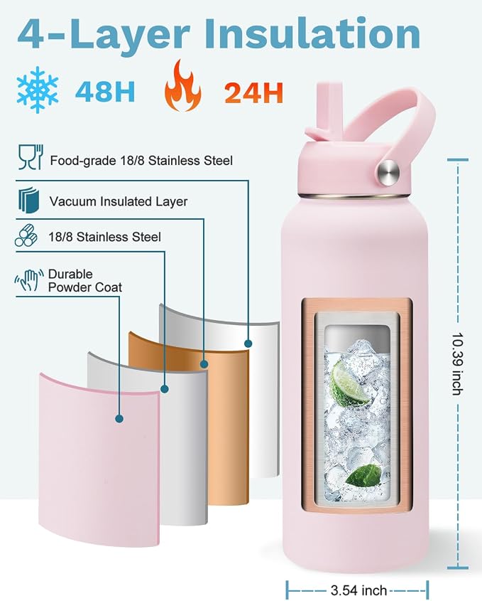 BENZZO 40oz Insulated Water Bottle Metal Water Flask Stainless Steel Keep Cold - Image 6