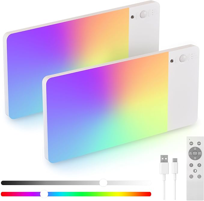FULEN 2 Pack Rechargeable Motion Sensor Ceiling Light RGB Color, Closet Light by Cost-effectiveChoice