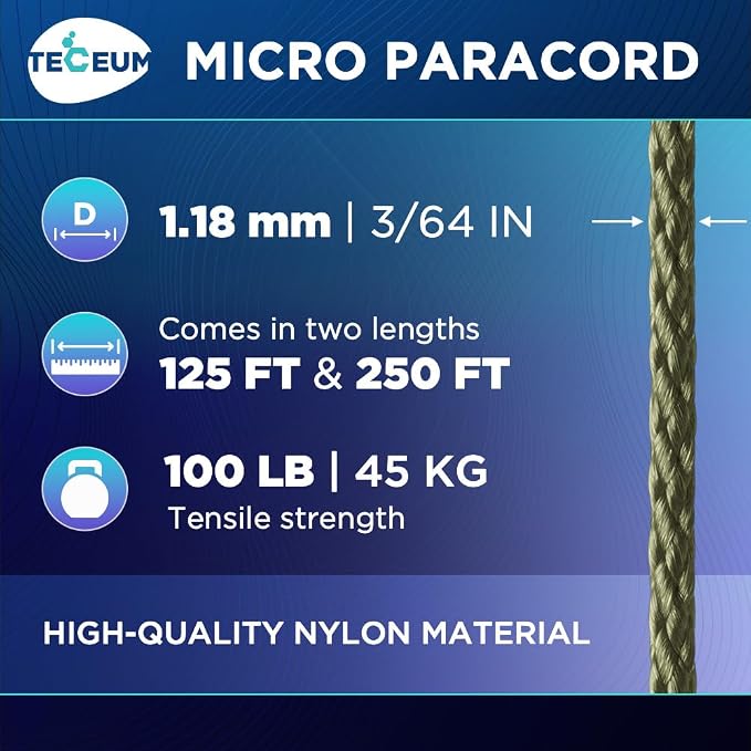 TECEUM Micro Paracord – 1.18 mm X 125 ft – Micro Utility Cord – Thin Braided - Image 2