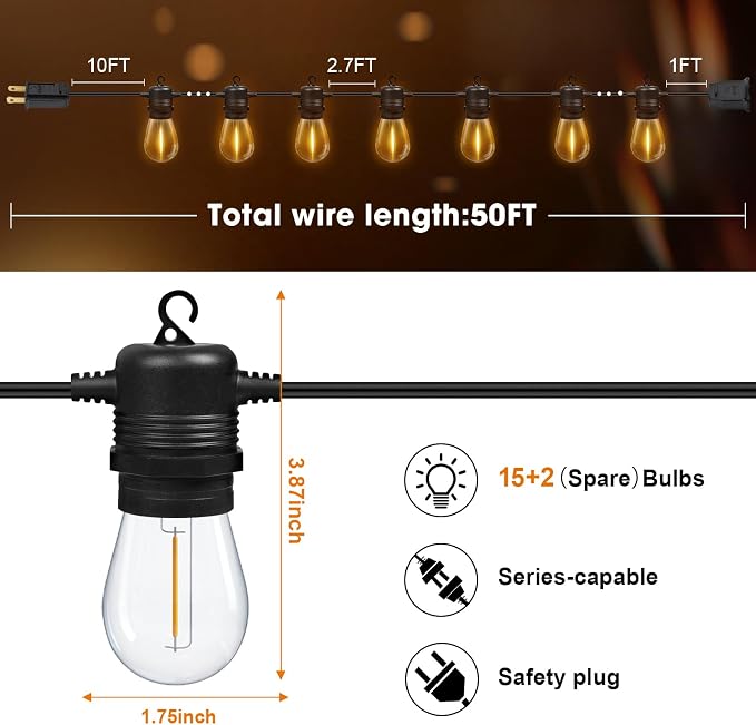 GvvooHome 50FT LED Outdoor String Lights - Image 6