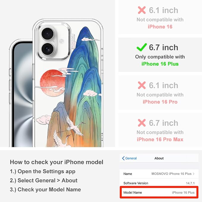 MOSNOVO for iPhone 16 Plus Case, Shockproof Military-Grade Protection 6.6ft - Image 2