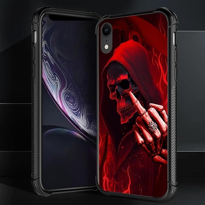 for iPhone XR Case, Gestures Funny Skull Pattern Graphic Design Girl Boy Soft - Image 2