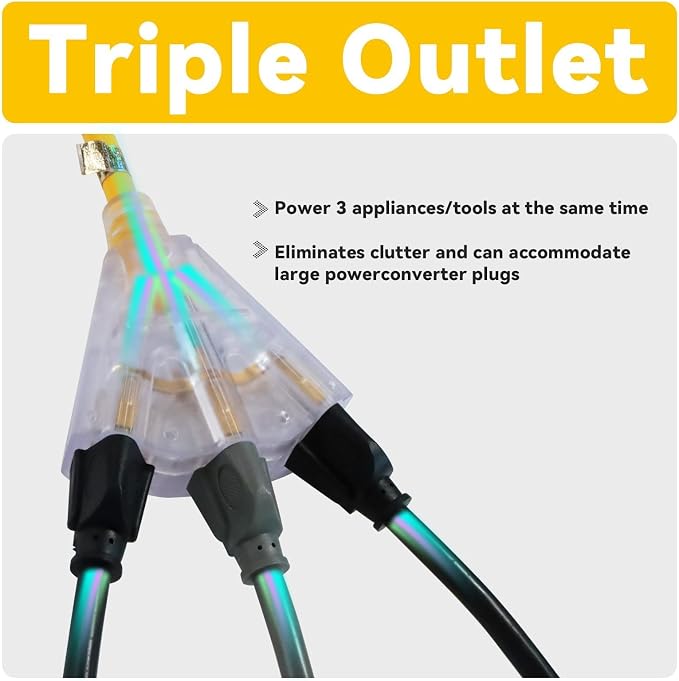 EP 30 Ft 12 Gauge Heavy Duty Extension Cord, 15A 125V 1875W, 3 Outlet - Image 3