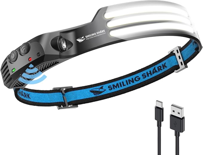 Smiling Shark LED Headlamp, 230°Wide Angle 3*White Light Strips The Brightest by SmilingShark