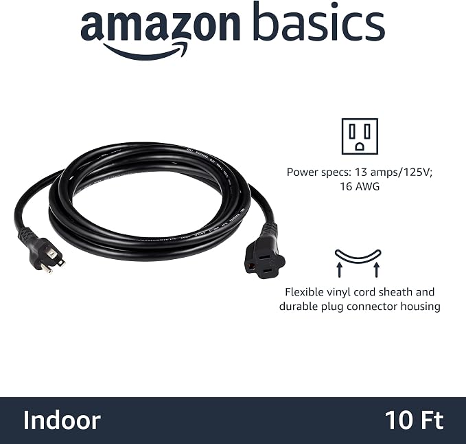 Amazon Basics Extension Cord, 10 Ft, 3-Prong Outlet Extender, 13 Amps - Image 2