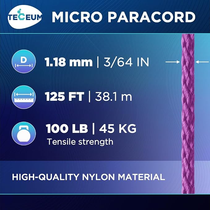 TECEUM Micro Paracord – 1.18 mm X 125 ft – Micro Utility Cord – Thin Braided - Image 2