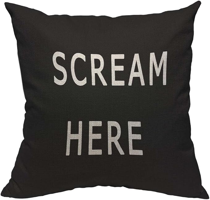 TKS MITLAN Scream Here Pillow Cover 18x18 inch Black White Phrase Pillows by TKS+MITLAN