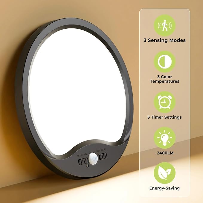 hepside Motion Sensor Ceiling Light Wired, 3000K/4000K/6500K LED Flush Mount - Image 5