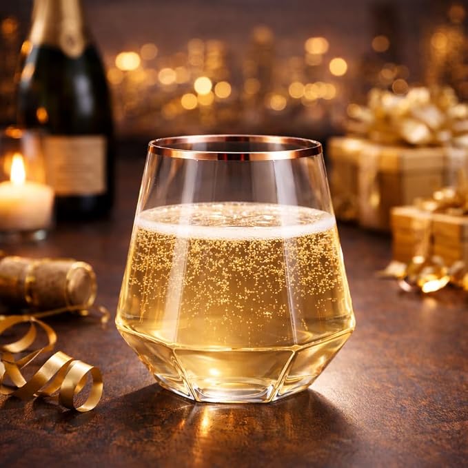 Oojami 40 Pack Diamond Stemless Plastic Wine Glasses Rose Gold Rim, 12 oz - Image 9