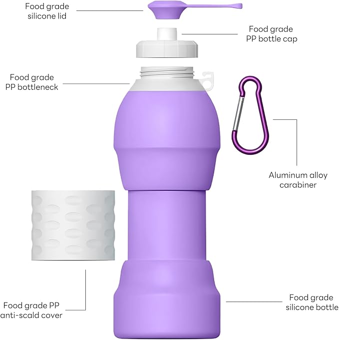Collapsible Lightweight 20oz Water Bottle, Food-Grade Silicone BPA Free - Image 7