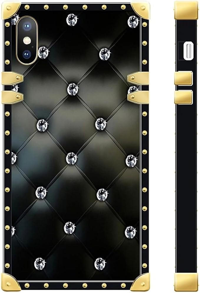 Compatible with iPhone XR Case, Shiny Black Sofa Crystal Luxury Golden - Image 3