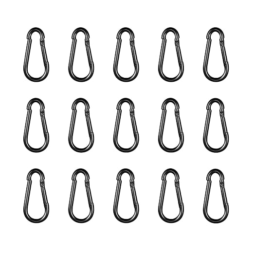 Black Carabiner, Heavy Duty Galvanized Steel Spring Snap Hook Carabiner Clips by High-PQ