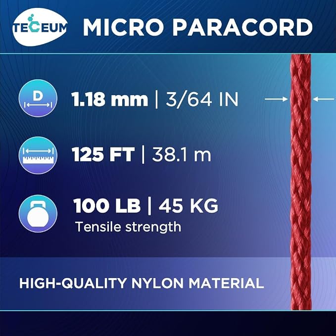 TECEUM Micro Paracord – 1.18 mm X 125 ft – Micro Utility Cord – Thin Braided - Image 2