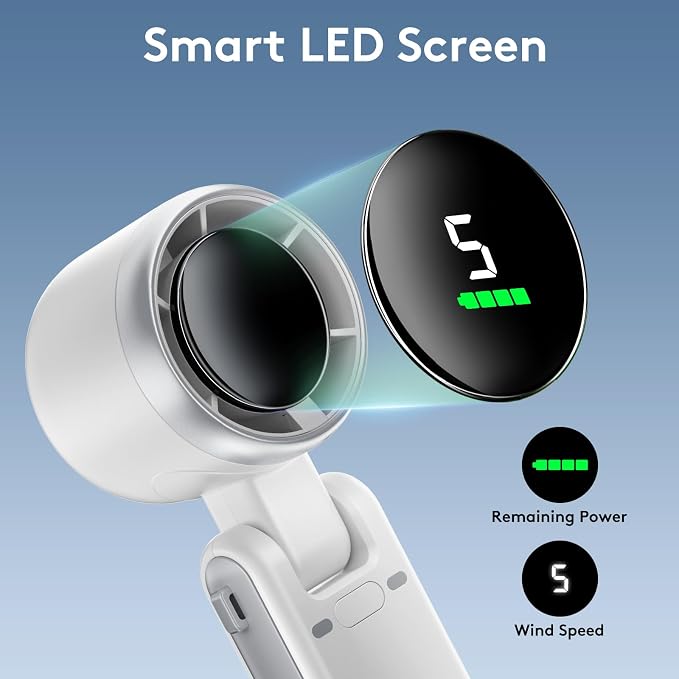 Portable Handheld Mini Fan, Foldable Powerful Winds Turbo Fan, 10000mAh Battery - Image 5
