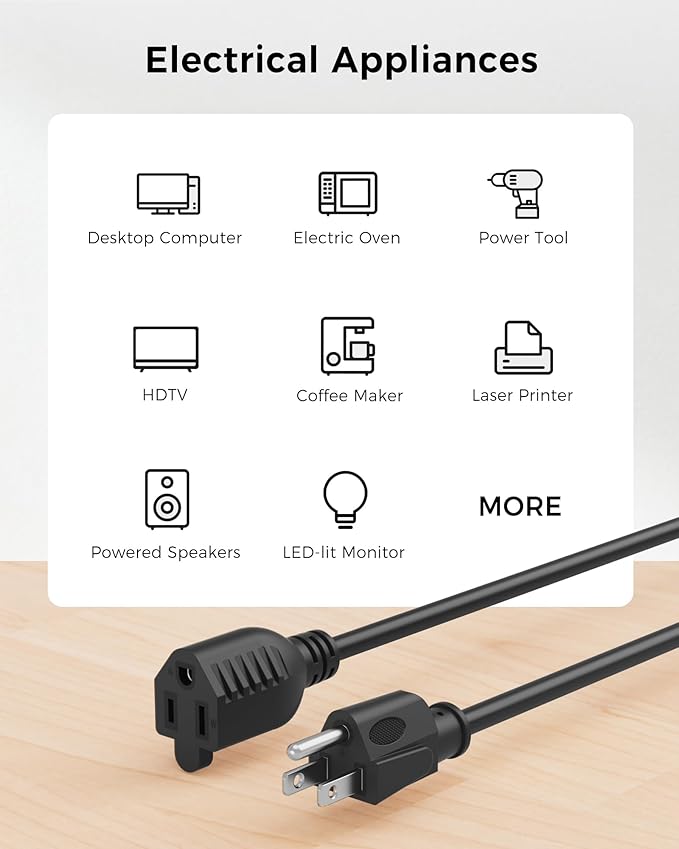 Cable Matters 2-Pack 16 AWG Heavy Duty 13A Power Extension Cord - 3ft - Image 4