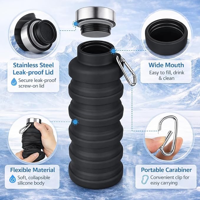 Collapsible Water Bottles, 16oz Capacity Portable Reusable Silicone Water Bottle - Image 4